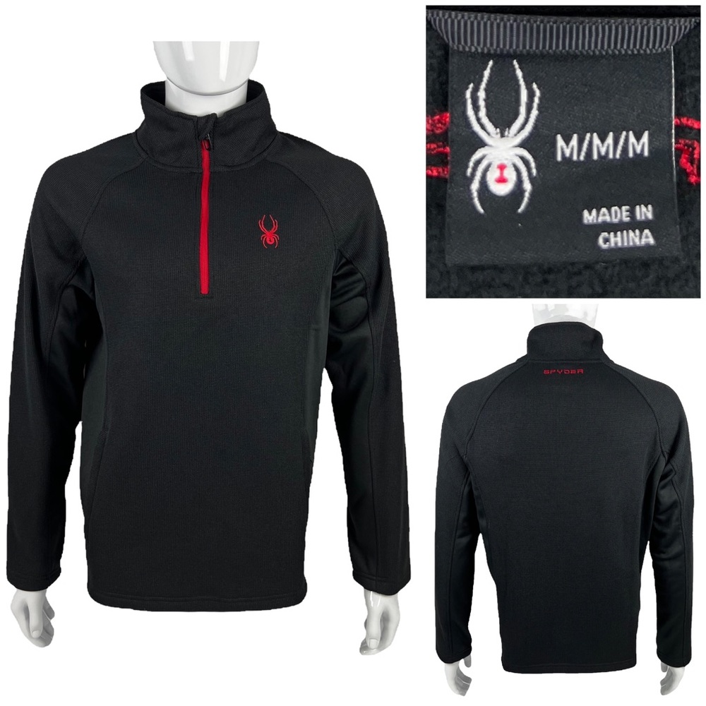 Spyder Mens Medium Pullover 1/4 Zip Black Red 100% Polyester Style SPFDD033 EUC